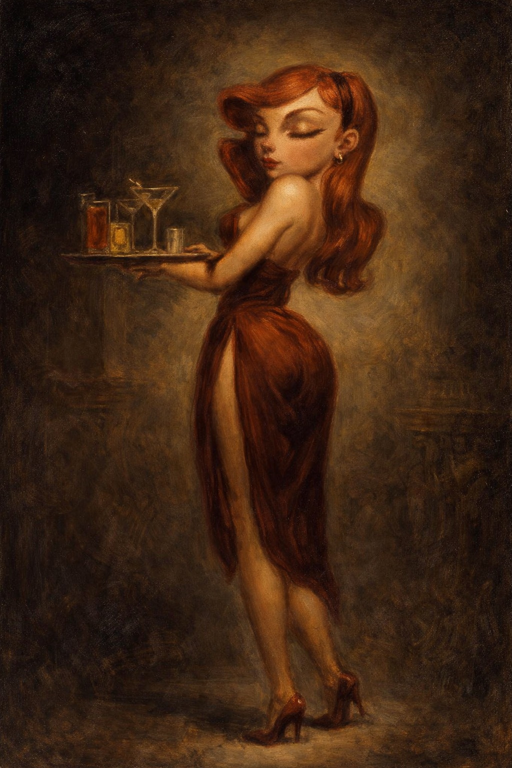 Creek Rat retro pinup girl oil painting style C